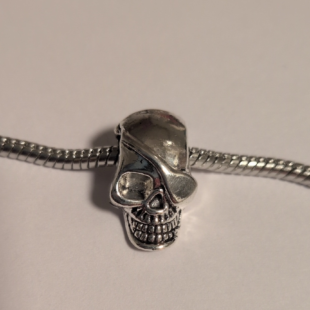 Silver Skull With Eye Patch Charm for Pandora Style Bracelet